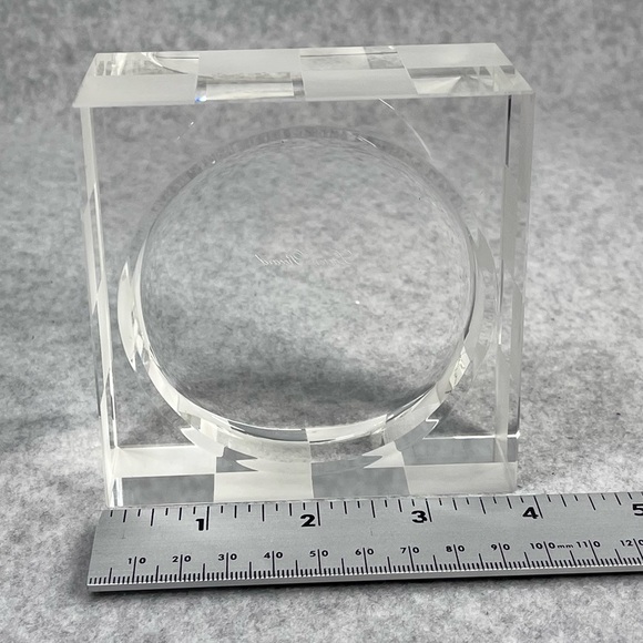 Lucien Piccard Crystal Pillar Candle Holder Checkered Frosted Clear Heavy Signed - Picture 6 of 7
